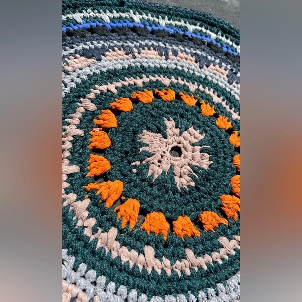 HAND crochet bohemian recycled round floor placement mat 30